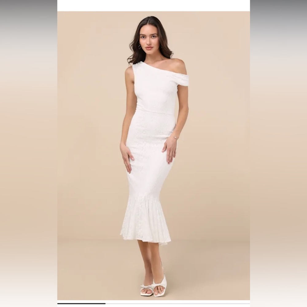 Lulus Nadie White Lace Asymmetrical Midi Dress